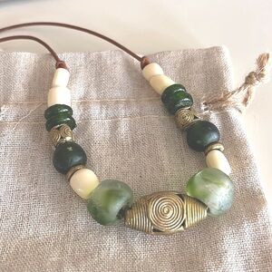 Twine and Twig classic necklace green gold sea glad beads